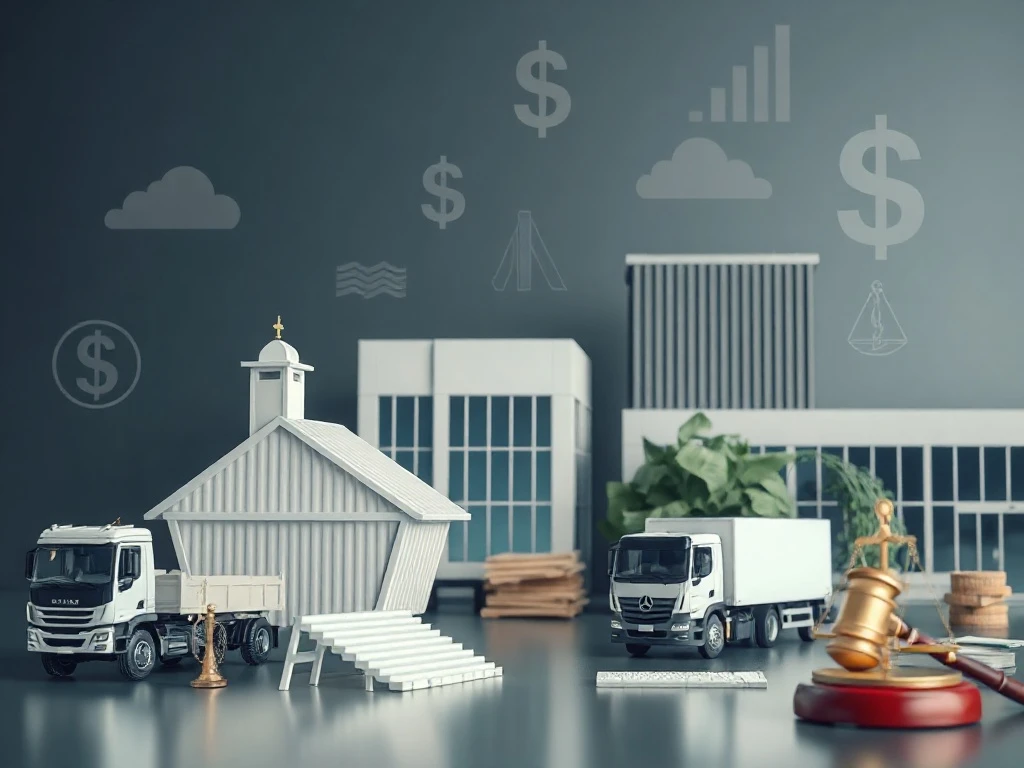 Bens empresariais, como máquinas e veículos, em ambiente corporativo, representando alienação fiduciária