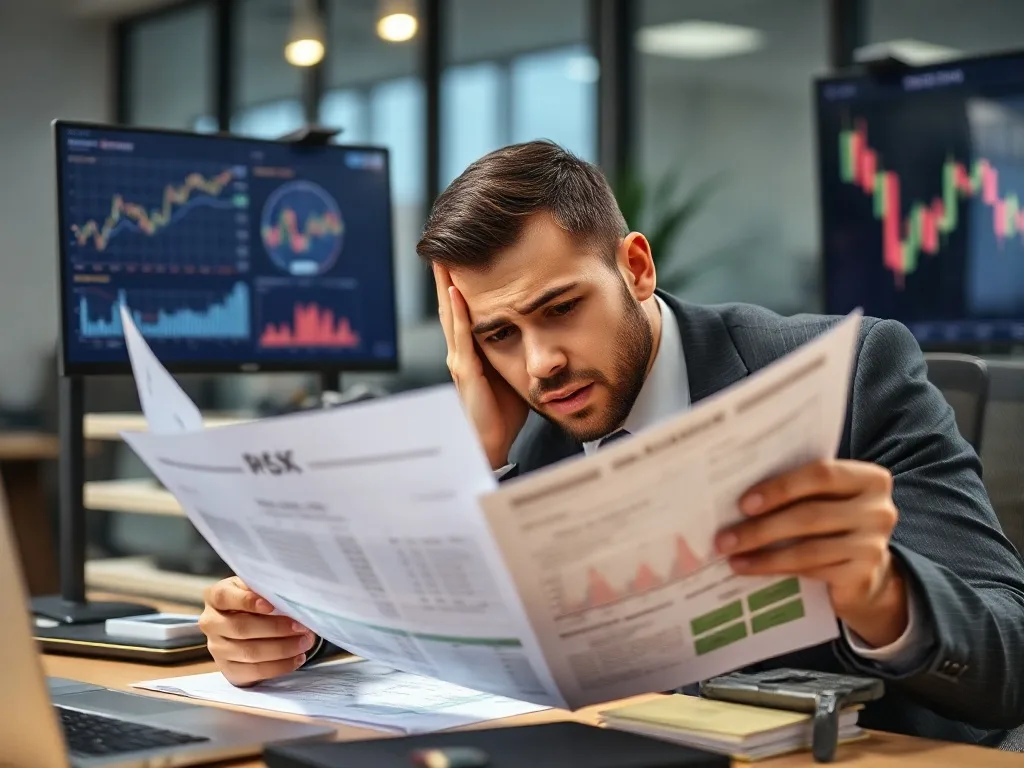 Empresário analisando extratos com taxas de juros elevadas.