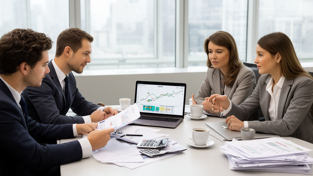 Reunião corporativa analisando fluxo de caixa e contratos para negociação de dívida
