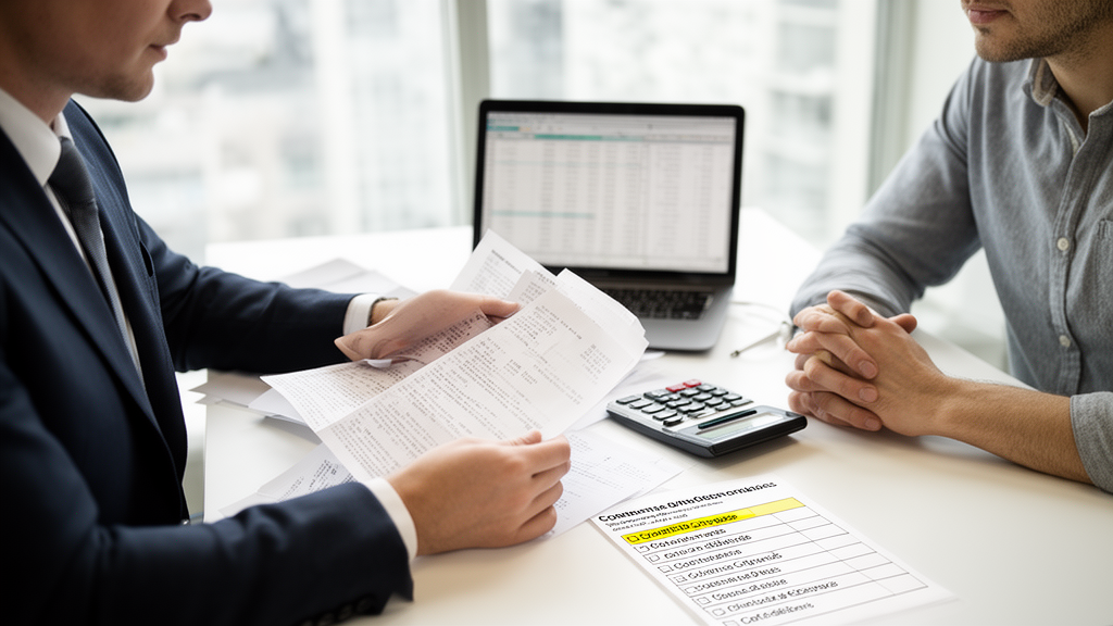 Profissionais em escritório analisando extratos bancários e contratos para contestar tarifas ocultas na conta PJ