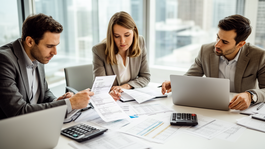 Equipe empresarial analisando extratos e relatórios financeiros para contestar penhora de faturamento
