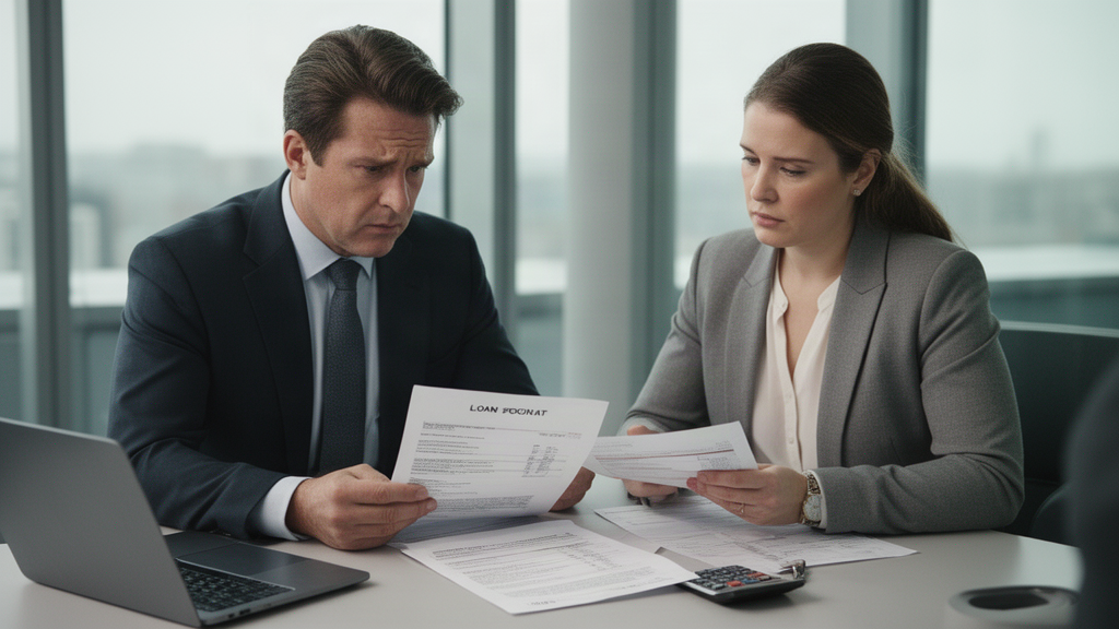 Advogado e sócio analisando extratos e contrato em escritório empresarial, luz natural