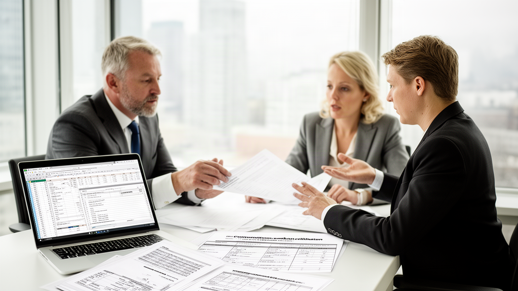 Equipe empresarial em reunião analisando extratos e conciliações de recebíveis