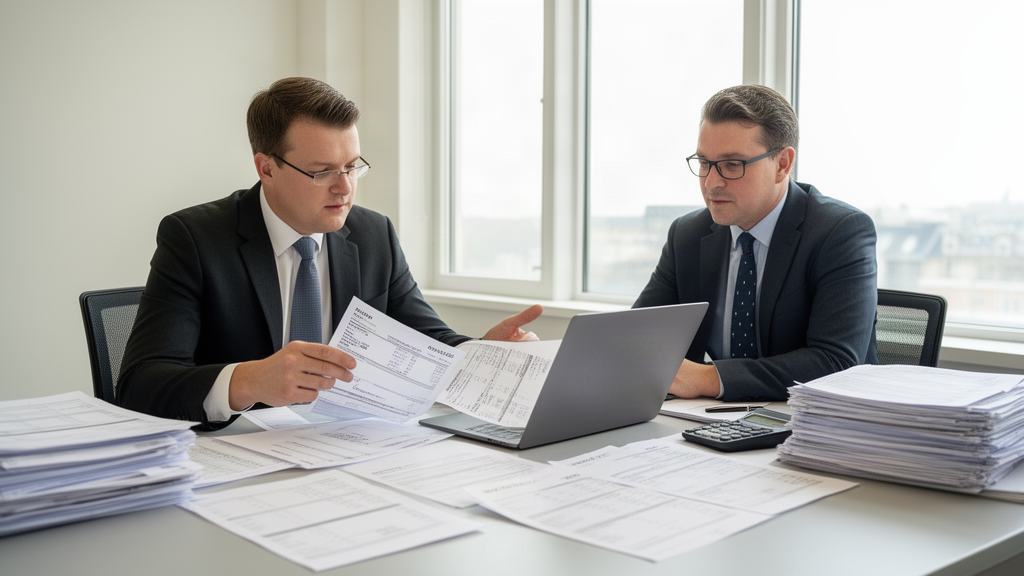 Advogado e CFO revisando faturas e extratos para pedido de liberação de recebíveis