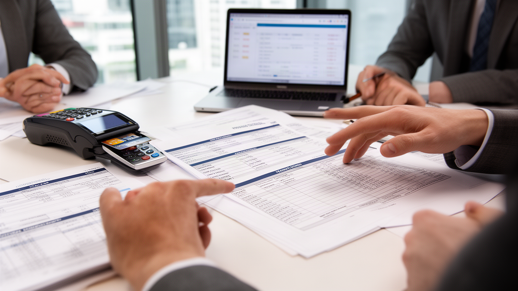 Equipe financeira analisando conciliação de recebíveis e chargebacks em escritório corporativo