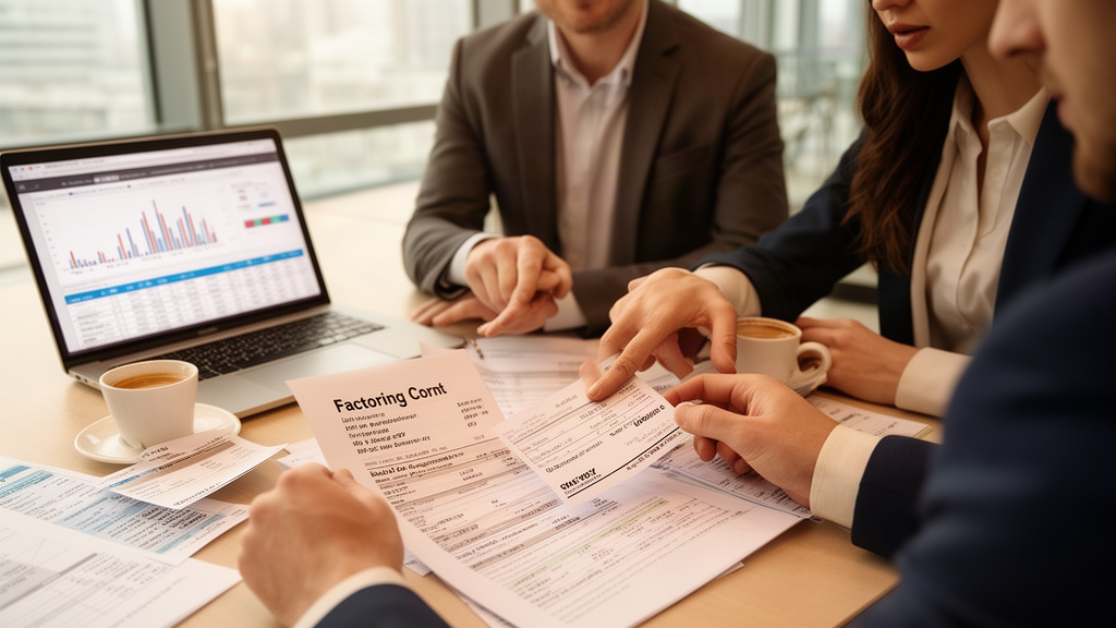 Equipe empresarial revisando contrato de cessão e extratos para defesa contra penhora de faturamento
