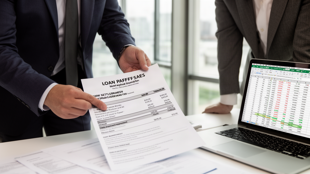 Duas pessoas em escritório revisando demonstrativo de liquidação de dívida empresarial